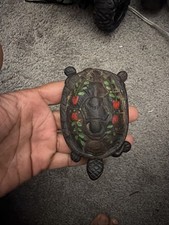 Vintage Milton Cast Iron Painted Turtle Trinket Box picture