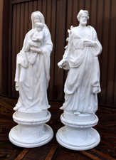 PAIR antique french bisque porcelain holy family saint joseph mary jesus statue picture