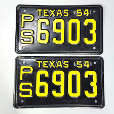 Matching Pair 1954 Texas License Plates PS 6903 Black Yellow Text Expired VTG picture