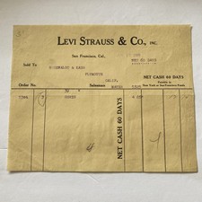 Antique Receipt Levi Strauss & Co.  San Francisco 1909 Old West picture