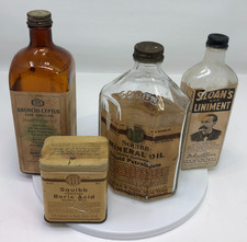 Vintage Medicine Bottle Lot Squibb Sloan's Bronchi-Lyptus Boric Acid Apothecary picture