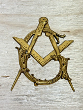 Vintage Masonic Freemasons Brass Door Emblem Logo Wall Plaque Decoration Badge picture