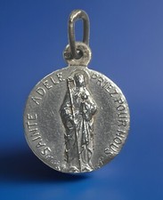 Vintage Catholic Signed Karo St Adele Silver Plated Religious Medal picture