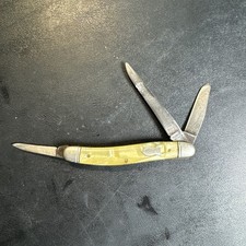 Vintage Schrade Walden 1946-73 Pocket Knife 3 Blade Yellow ICE Cellulose Read picture
