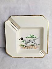 Vintage Porcelain Ashtray English Pointer on Point White with Gold Rim picture