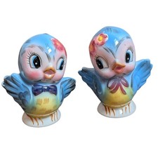Lefton 282 Vintage 1950s Ceramic Mr Mrs Bluebird Salt & Pepper Shaker Set, READ picture