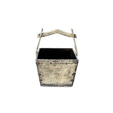 Vintage Rustic Off White Square With Handle Wood Bucket ws4511 picture