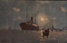 A/s R SCHMIDT GERMAN Steamer Steamship Ship at Night HAMBURG GERMANY PC picture