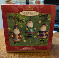 Hallmark 2001 Keepsake Porcelain Ornaments Jolly Santa Bells New in Box picture