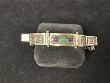 NATIVE AMERICAN STERLING SILVER STORYTELLER LINK BRACELET 3 gems 6 1/4” L picture