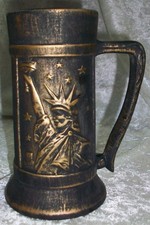 Rare Vintage American Statue of Liberty Bell Art Pottery Tankard Beer Mug USA picture