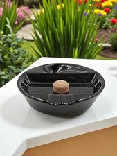 Black Ceramic Ashtray with Cork Knocker – 1 Pipe Rest And 2 Cigar Slots picture