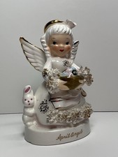 Vintage Napco April Angel A1364 Japan Birthday Easter Bunny Spaghetti Figurine picture