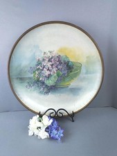 Antique Violets Lithograph Tin Charger, 1900s Floral Wall Plaque, Malt Ranier picture