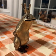 Solid Brass Frog Prince Figurine Statue 7” Tall 70's Vintage picture