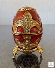 Petite Faberge Egg Red and Gold Trinket Jewelry Measures: 2.5