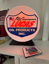 Lucas Oil Hi-Performance Gas & Oil Advertising Sign Lighted Round White Blue Red picture