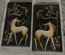Vintage Napco Horse Chalkware Wall Hangings MCM Set of 2 1960'S Black picture