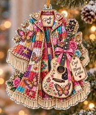 2D FLAT Dolly Parton Coat of Many Colors Xmas Ornament, Butterfly Guitar Gift picture