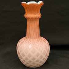Victorian Mt. Washington 6 Inch Pink Satin Diamond Pattern Cased Glass Vase picture