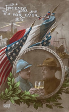 WW1 US ARMY & WW1 FRENCH ARMY (FRIENDS FOREVER) HAND TINTED PHOTO POSTCARD RPPC picture