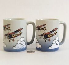 Set 2 Vintage Otagiri Japan Biplane Airplane Aviation Ceramic Mugs picture