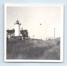 Old Vintage Square Photo NOBSKA LIGHT LIGHTHOUSE WOODS HOLE MASSACHUSETTS WOMAN picture