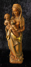 ANTIQUE HIGH-QUALITY KARL KUOLT HAND-CARVED WOODEN MADONNA STATUE WITH GLOBUS picture
