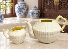 Vintage Belleek Limpet Teapot Creamer Set 1st Green Mark 1946-1955 MISSING LID picture