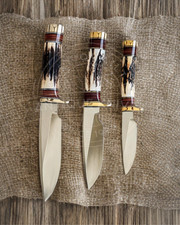 Lot of 3 Rare Randall TRAPPER Stag Pathfinder Knife Replica W/Sheath | Hunting picture