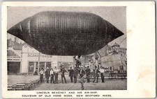Antique 1907 Postcard Lincoln Beachey & His Air-Ship New Bedford MA Mass picture