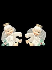 Vtg Lefton Christmas Angel Candle Hugger Holly Tulle Wing Set 2 Japan RARE picture