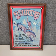Vintage Doug Lindauer Signed Jackson Hole Rodeo Framed Poster Print Wyoming Art picture
