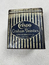 Vintage Crispo Graham Dainties Sawyer Biscuit Co. Tin Box Chicago Blue Stripe 8
