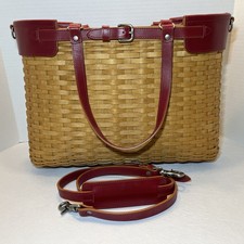 Longaberger 2006 Sister’s Carrier Tote w/ Red Leather Handles, Strap & Trim.  picture