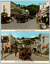 C1960-70s LOT 2 Horse Carriage Main Street St Mackinac Island Michigan Postcard picture