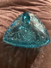 Vintage Depression Hazel Atlas Blue Aqua Glass Triangle Candy Dish with Lid picture