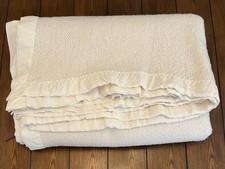 Vintage Faribo Faribault Woolen Mill Queen Thermal Blanket Ivory USA Satin Edge picture