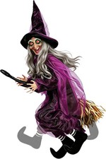 4 FT Flying Witch Halloween Decorations, Animated Hanging Witch on Broom Prop wi picture