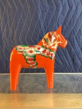 Vintage Nils Olsson Wooden Red Dala Horse Hand Painted Swedish Folk Art picture