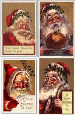 Lot of 4~Santa Claus w. Pipes~Pudding~Notes~1900's ~Antique Christmas Postcards picture