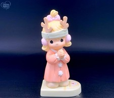 Adorable Precious Moments Praying Girl Figurine with Reindeer Antlers 🎀🦌. picture