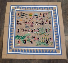 Vintage Hmong Story Cloth Hand-Embroidered People Farming w/Animals 34”x34” Nice picture