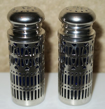Vintage Victorian Silver Plate Cobalt Blue Salt & Pepper Shakers, UK Patent,Nice picture