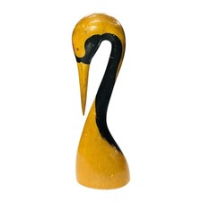 Japanese Crane Tsuru 鶴 Bird Wooden Figure Carved Meoto Hokkaido Lucky Charm JP picture