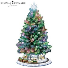 Bradford Thomas Kinkade Table Christmas Tree Music Color Changing Rotating Train picture