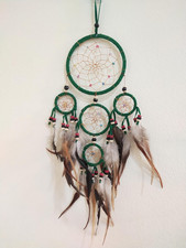 Green Dream Catchers Hanging Ornaments with Feathers and Beads, Suede Leather, 4 picture