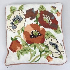Vintage Needlepoint Handmade Decor Pillow w/ Zipped Cover Floral Pansies picture