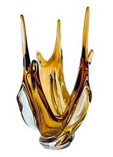 Chalet Art Glass 12.5” Amber 6-Pull Splash Vase, Damaged, to Restore or Repair picture
