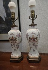 2 Vintage Edme Samson Style Armorial Porcelain Lamps picture